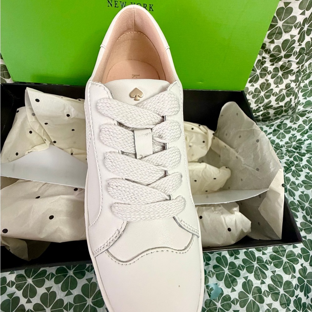 kate spade White Leather Heart Detail Low-Top Sneakers - Picture 7 of 10